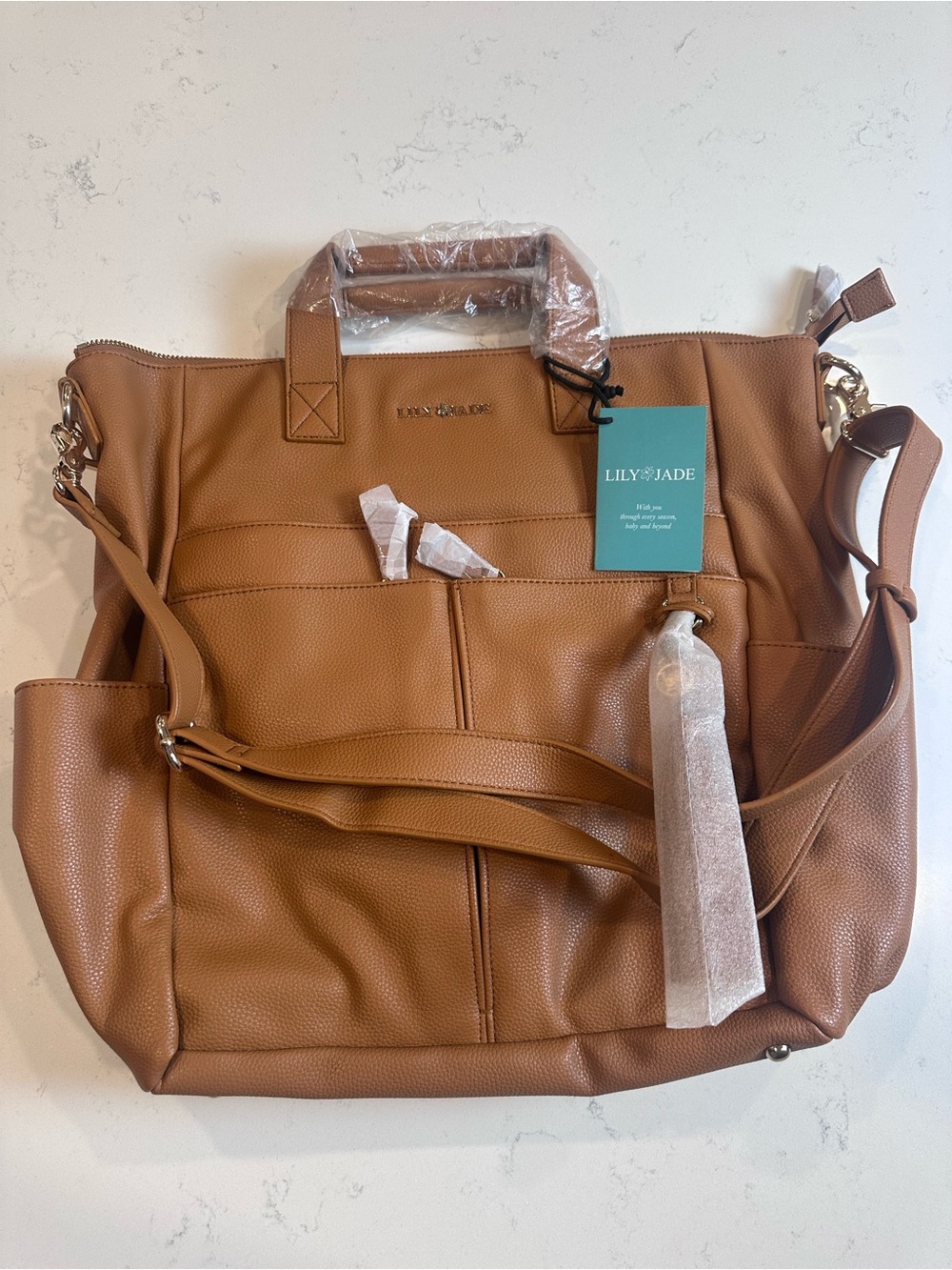 Lily Jade Caramel VEGAN Leather Tote with Convertible Strap, Camel color